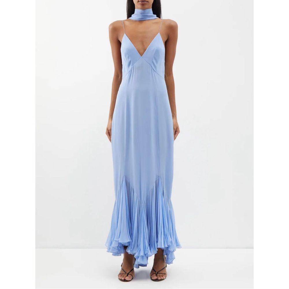 Khaite Candita plunge-front ruffled-hem silk dress